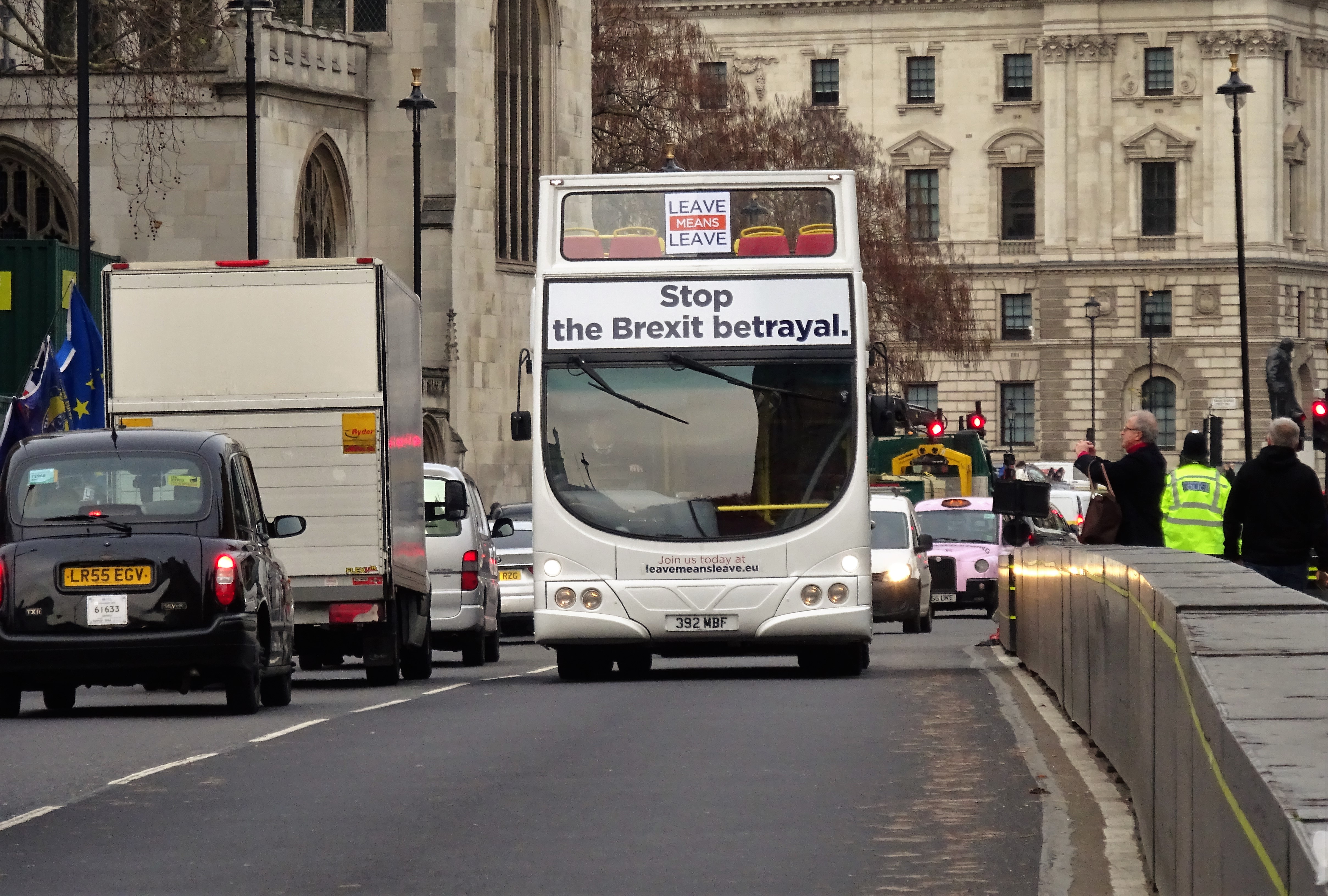 Leave Means Leave bus outside Parliament, 2018