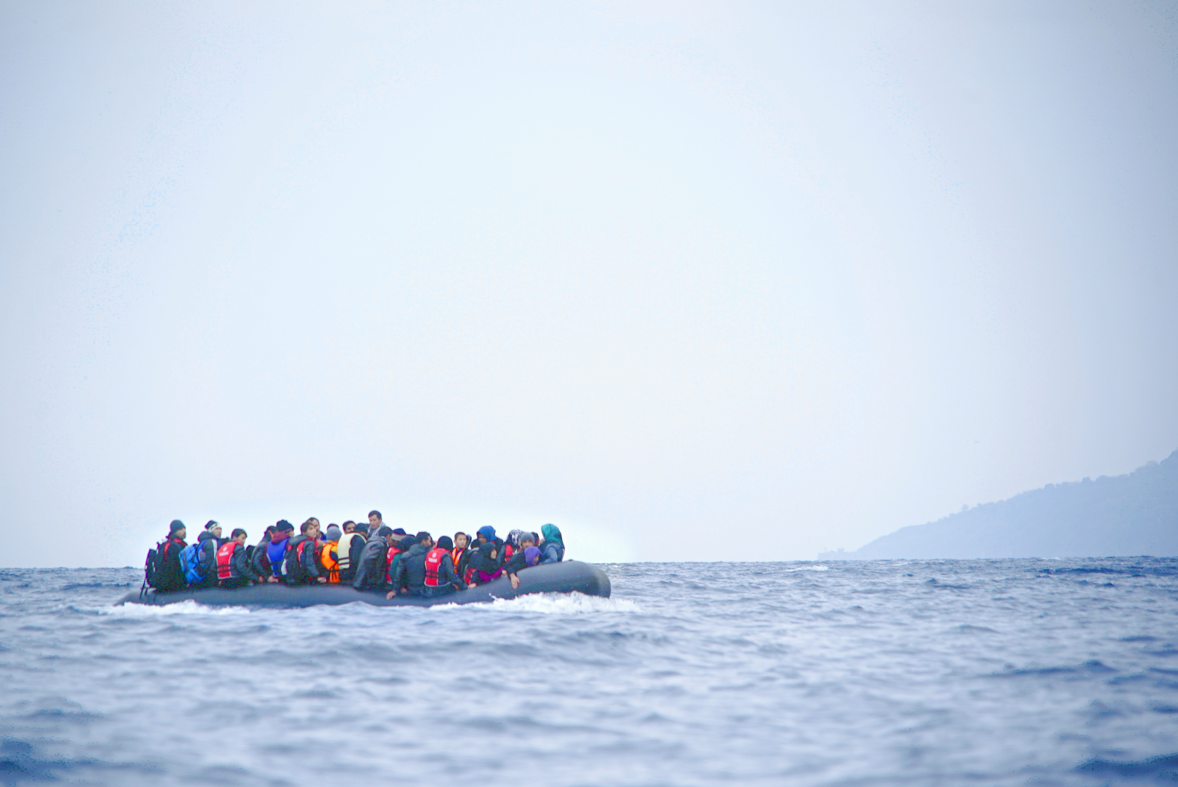 Inflatable boat crossing from Turkey to Lesbos, January 2016